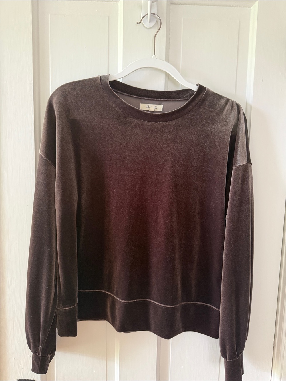 Madewell Men's Velvet Crewneck Sweater in Deep Brown